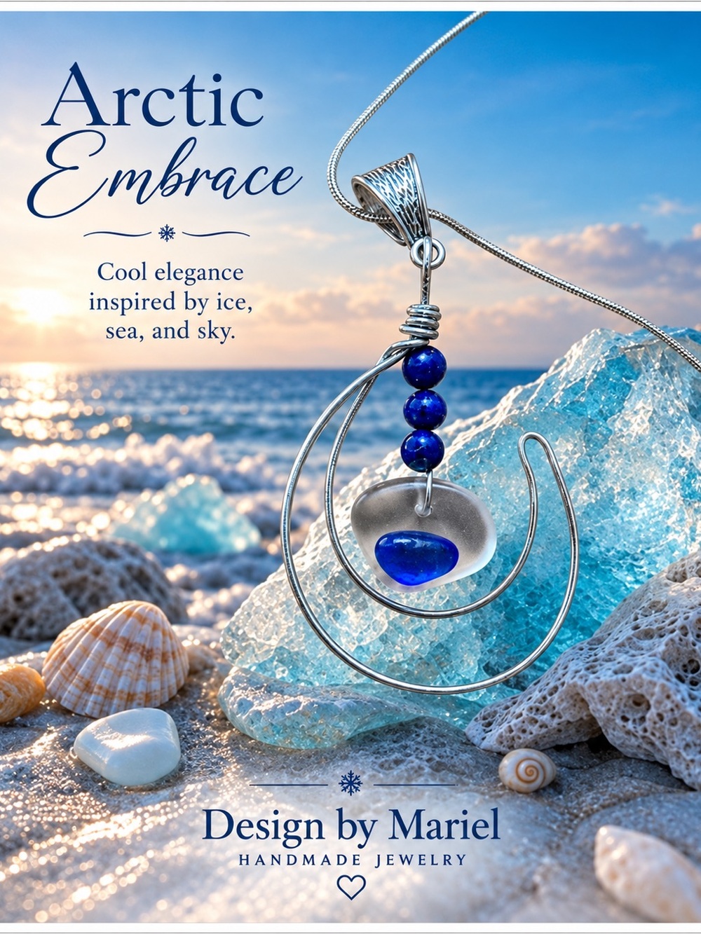 Design by Mariel Arctic Embrace Sea Glass & Lapis Necklace